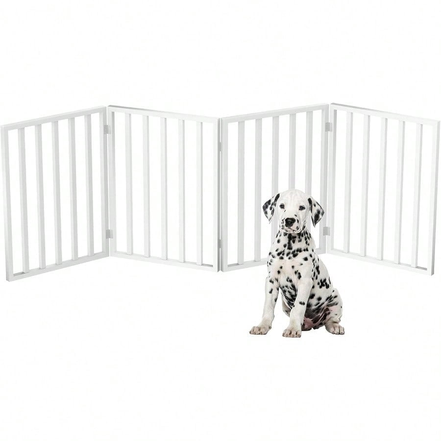 Pet Gate - 4-Panel Indoor Foldable Dog Fence for Stairs Hallways or Doorways - 72x24-Inch Retractable Wood Freestanding Dog Gates by White