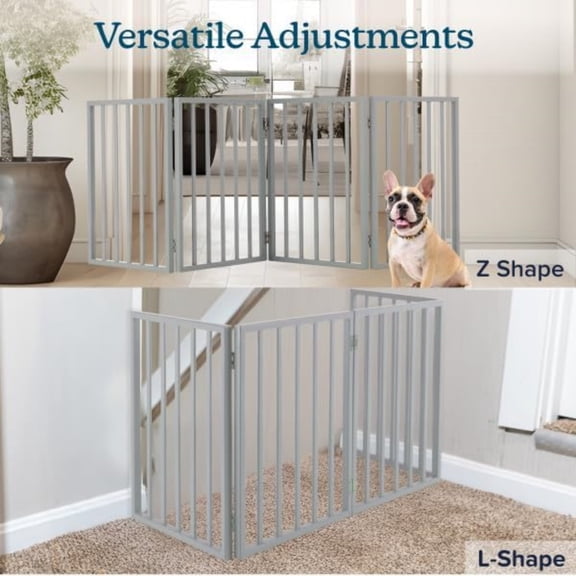 Pet Gate - 4-Panel Indoor Foldable Dog Fence for Stairs, Hallways, or Doorways - 72x24-Inch Retractable Wood Freestanding Dog Gates