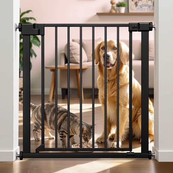 Pet Gate, Caveen 29.5''-32.2''Dog Gates for Stairs & Doorways, Gate for Ages 6 to 36 Months, Black
