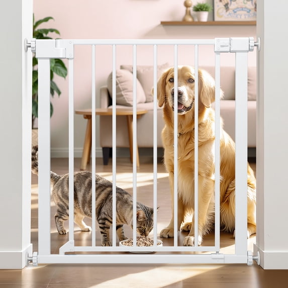 Pet Gate, Caveen 29.5''-32.2''Dog Gates for Stairs & Doorways, Gate for Ages 6 to 36 Months, White