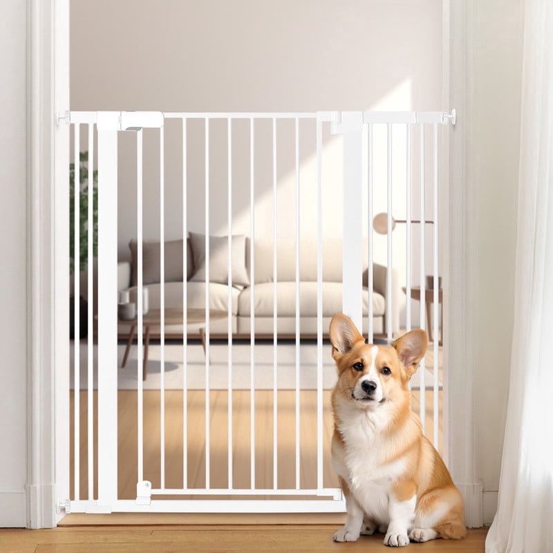 Pet Gate, Caveen 42" Extra Tall, 29.5-40.6" Wide Pet Gate for Stairs, Age Group 6 to 36 Months, White