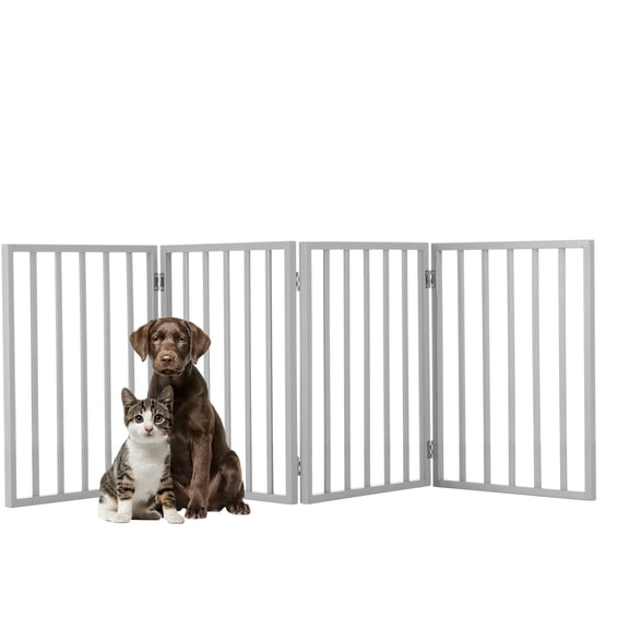 Pet Gate - 4-Panel 73x24 inch Indoor Foldable Wooden Dog & Cat Gate, Freestanding Accordion Safety Fence for Stairs, Hallways & Doorways, No Tools Required, Pet Barrier by PETMAKER (Gray)