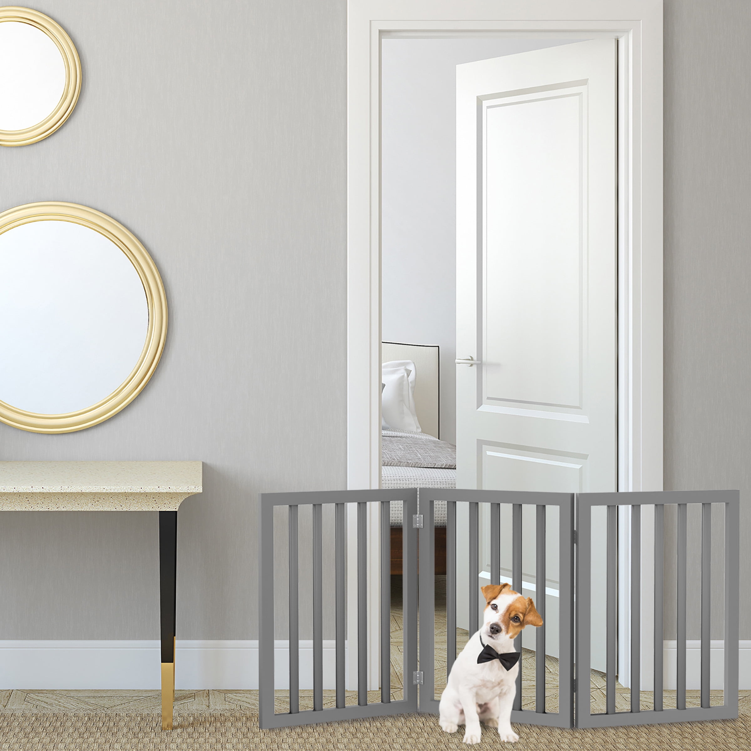 Gray Freestanding Plastic 3-Panel Folding Pet Gate