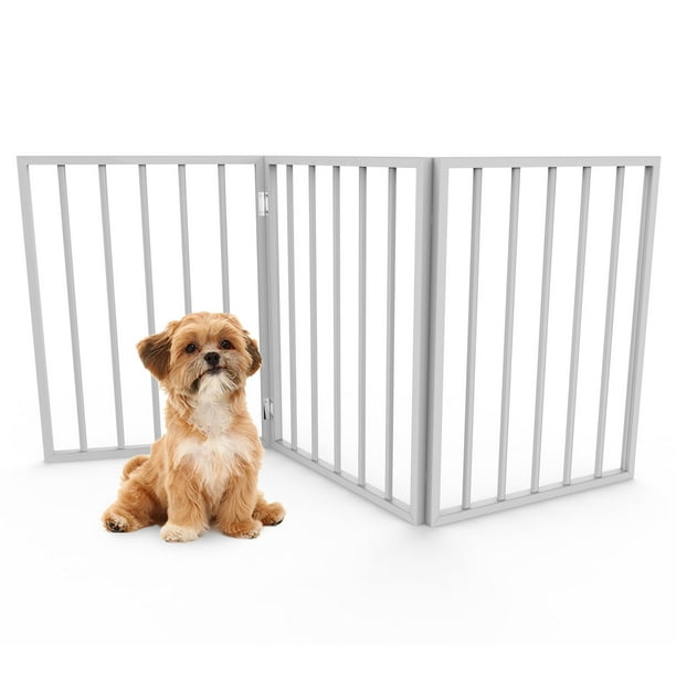 PETMAKER 24 Inch Freestanding Folding Accordion Wood Pet Gate Expands to 46 Wide