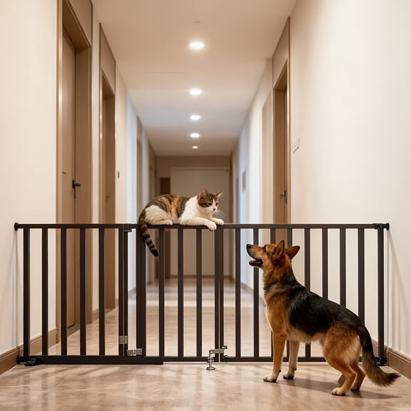 Pet Gate - Four-Piece Indoor Collapsible Dog Fence for Stairs, Hallways, Or Doorways - 72x24 Inch Retractable Freestanding Iron Dog Gate, Local Warehouse, Spring, Summer