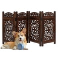 thumbnail image 1 of Pet Gate Indoor Foldable in Raise Wood-4 Panel Dog Safety Gate, 56" W x 28" H, Hand-Carved Solid Wood & MDF,Free Standing Portable Indoor Gate for Doorways,Halls, Stairs-Fully Assembled - Burnt, 1 of 6