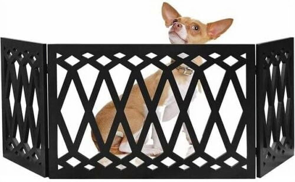 Pet Gate for Doorways and Stairs - Safety Dog Gate -Wooden Panel Freestanding Gates for The House- Z Shape Tri-Fold (Diamond Black)