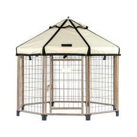 Pet Gazebo Indoor Outdoor Dog Kennel Play Pen with Waterproof Market-Top Cover, Beach Sand, 4-ft