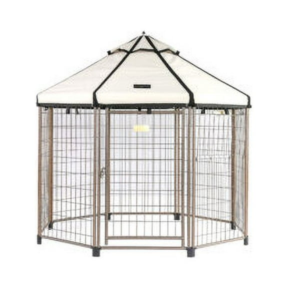 Pet Gazebo Indoor Outdoor Dog Kennel Play Pen with Waterproof Market-Top Cover, Beach Sand, 5-ft