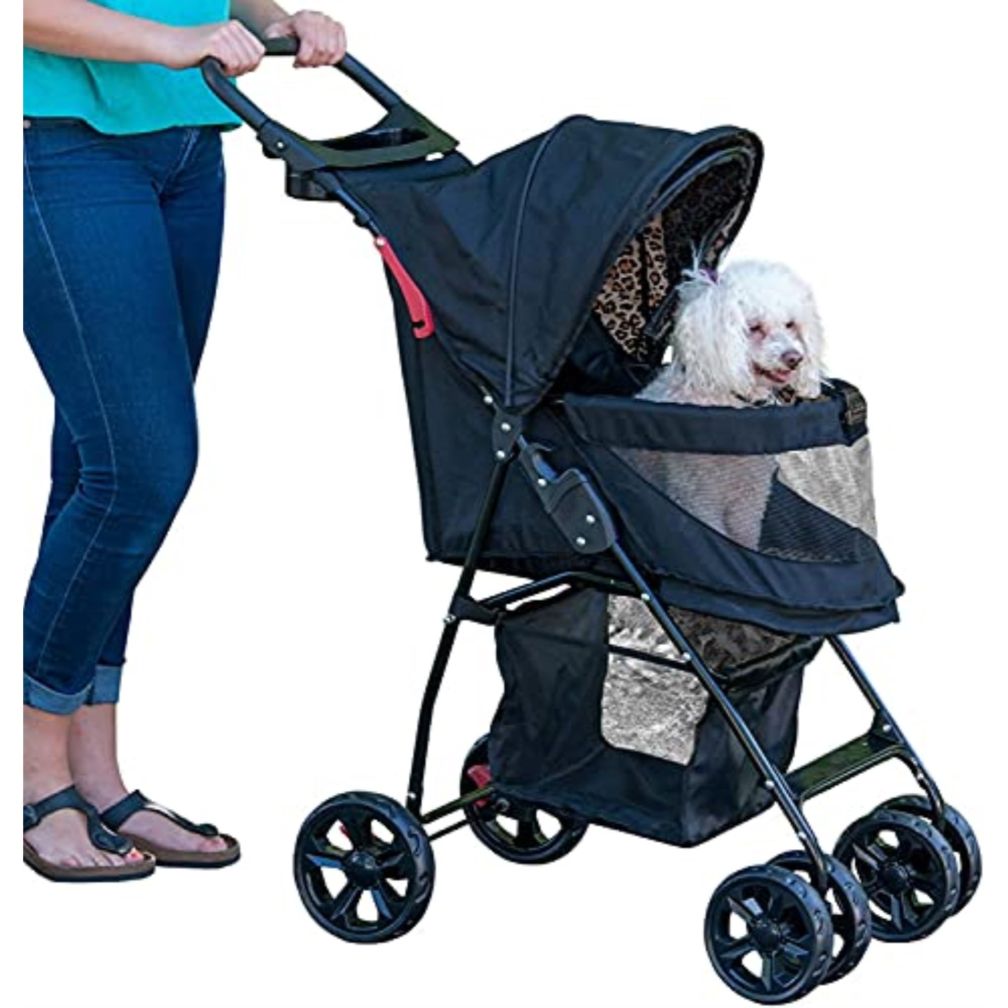 Black Foldable Pet Stroller with Panoramic Window