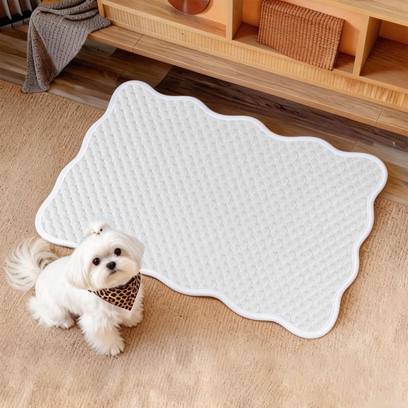 Pet Gel Ice Mat Breathable Quilted Dog Cat Cooling Pad with Wave Edge Machine Washable Heat Relief Cushion for Small Medium Large Dogs Cats Summer Indoor Outdoor Use