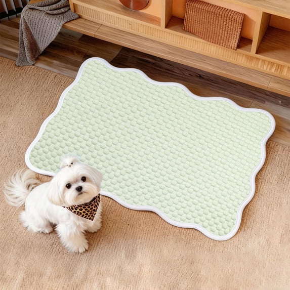 Pet Gel Ice Mat Breathable Quilted Dog Cat Cooling Pad with Wave Edge Machine Washable Heat Relief Cushion for Small Medium Large Dogs Cats Summer Indoor Outdoor Use
