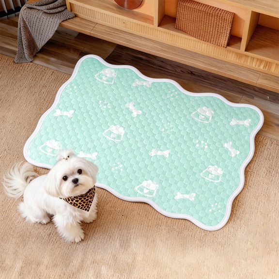 Pet Gel Ice Mat Breathable Quilted Dog Cat Cooling Pad with Wave Edge Machine Washable Heat Relief Cushion for Small Medium Large Dogs Cats Summer Indoor Outdoor Use