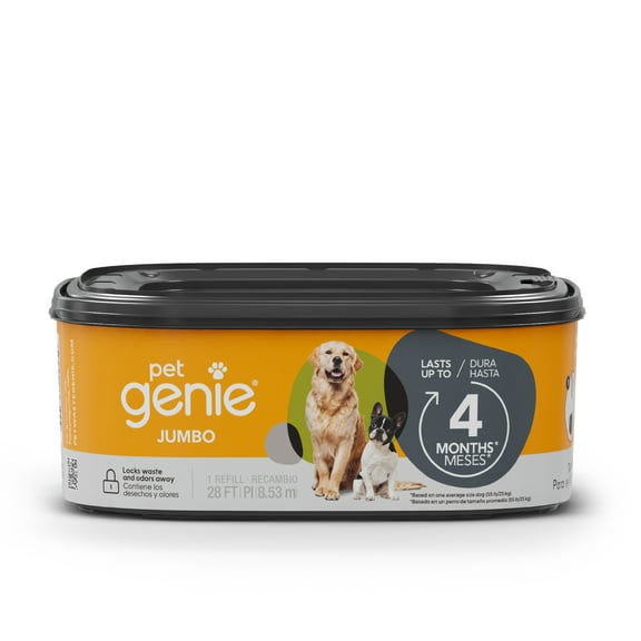 Pet Genie Dog Waste Genie Pail 28 ft Refill, Lasts up to 4 Months, Orange, Unscented