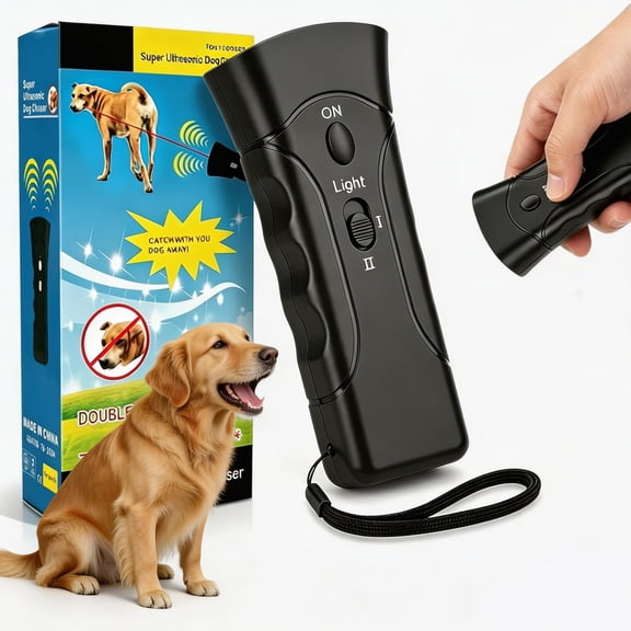 Pet Gentle Ultrasonic Dog Trainer, 2-Level Adjustable Training Device with Flashlight for Indoor Outdoor Use