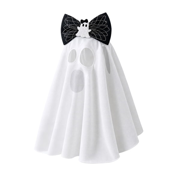 Pet Ghost Costume Cloak for Cats and Dogs Halloween Photo Prop Cosplay Cape with Face Cover and Bow Accent