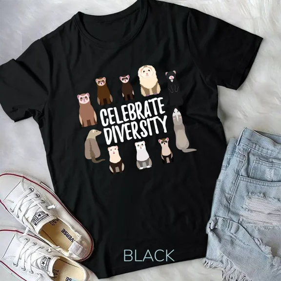 Pet Gifts for Ferret Lovers, Celebrate Diversity, and Funny Ferret Unisex T-Shirt