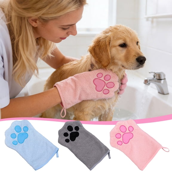 Pet Glove Towel, Double-Sided Absorbent Cleaning Bath Towel, Reusable Quick Dry Anti-Shedding Design, for Dogs Cats Grooming Bathing Paw Cleaning Pet Care Supplies, Blue