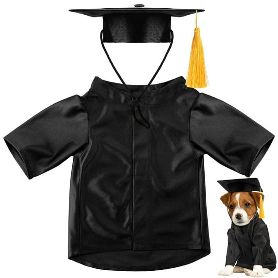 Pet Graduation Costume Set, Small Animal Graduation Cap and Gown for Dogs and Cats, Graduation Party Decorations and Photo Props for Puppies A#012 Black