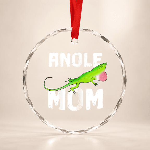 Pet Green Anole Mom Lizard Reptile Herpetologist Glass Ornament