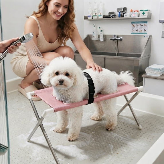 Pet Grooming Bath Stand Folding Portable Pet Washing Station With Antiâ Restraint Strap Height Adjustable Metal Bathing Table For Small Medium Dogs Cats Home Bath