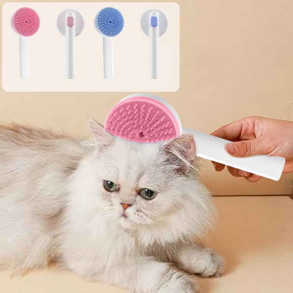Pet Grooming Brush for Cats & Dogs | One-Button Self-Cleaning, Removes Loose Hair, Massage Feature, Soft Silicone Teeth, Wet & Dry Use, Ergonomic Handle, Pink/Blue, 16.5x7cm