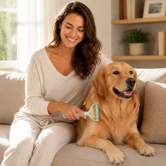 Pet Grooming Brush, Double Sided Dematting Comb, Dog Cat Deshedding Brush, Undercoat Grooming Tool, Pet Hair Removal Brush for Long Short Thick Coat Dogs Cats, Detangling Comb