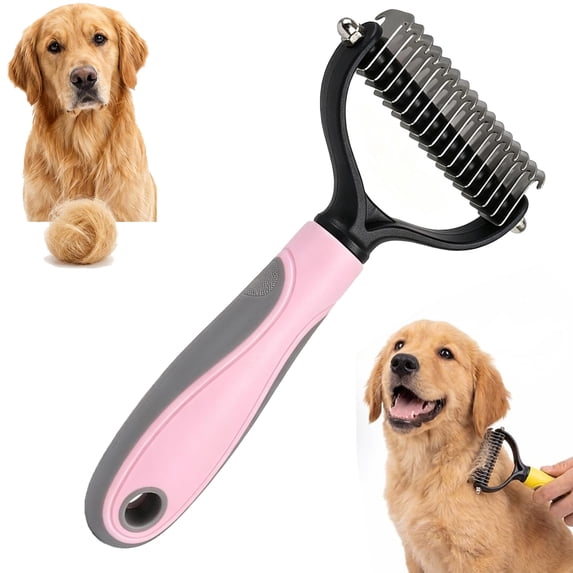 Pet Grooming Brush Double Sided, Deshedding Tool For Dogs for Removing Loose Hair, Mats, Tangles & Undercoat