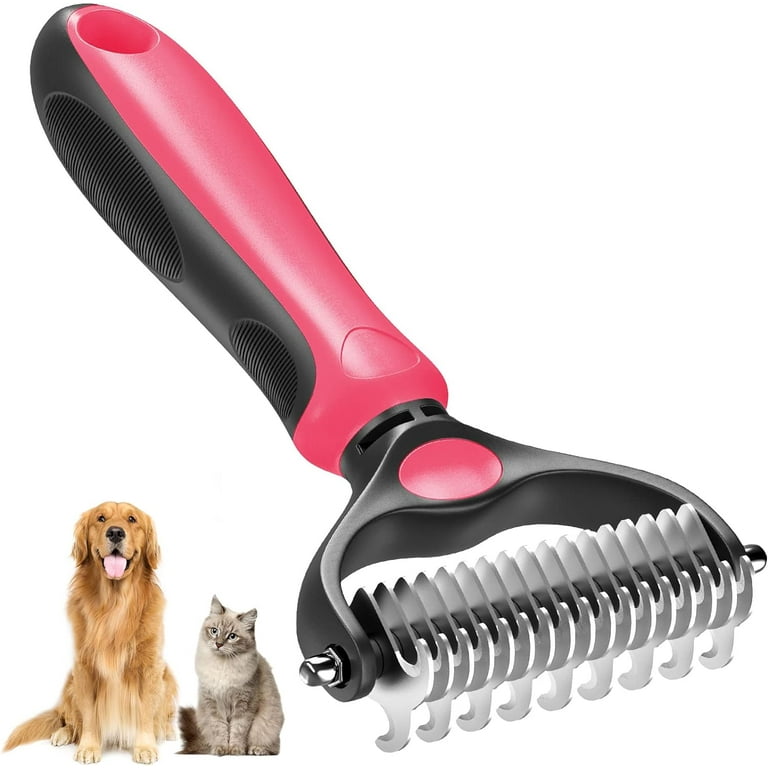Pet Grooming Brush Double Sided Shedding Comb Dematting Undercoat Rake for Dogs Cats Dog Rakes Tools Mats Tangles Removing Safe Effective Extra