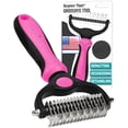 thumbnail image 1 of Pet Grooming Brush - Double Sided Shedding, Dematting Undercoat Rake for Dogs and Cats - Extra Wide Dog Grooming Brush - Pink, 1 of 10