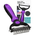 thumbnail image 1 of Pet Grooming Brush - Double Sided Shedding, Dematting Undercoat Rake for Dogs and Cats - Extra Wide Dog Grooming Brush - Purple, 1 of 10