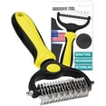 thumbnail image 1 of Pet Grooming Brush - Double Sided Shedding, Dematting Undercoat Rake for Dogs and Cats - Extra Wide Dog Grooming Brush - Yellow, 1 of 9