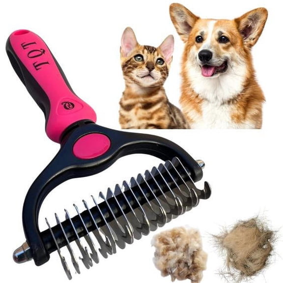 Pet Grooming Brush - Double Sided Shedding and Dematting Undercoat Rake Comb for Dogs and Cats, No More Nasty Shedding or Flying Hair