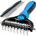 Pet Grooming Brush and Metal Comb, Undercoat Rake, Deshedding Tool for