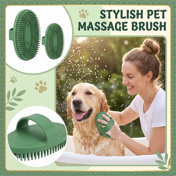 Pet Grooming Brush, Rubber Curry Brush 6 Inch, Deshedding Brush for Dogs and Cats, Bath Brush for Gentle Massaging and Loose Removal for Home Pet Grooming, Green, 1 Pack