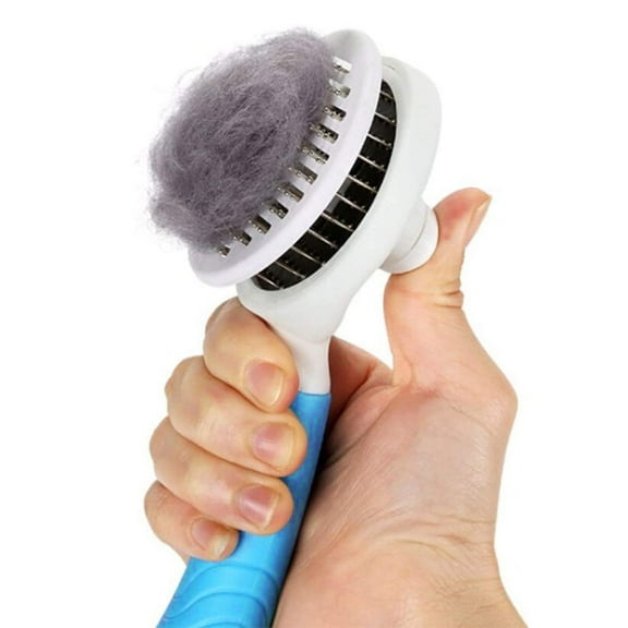 Pet Grooming Brush, Self Cleaning Slicker Brushes for Dogs Cats Pet Brush Tool Gently Removes Loose Undercoat, Mats Tangled Hair Massage-Self (Blue)