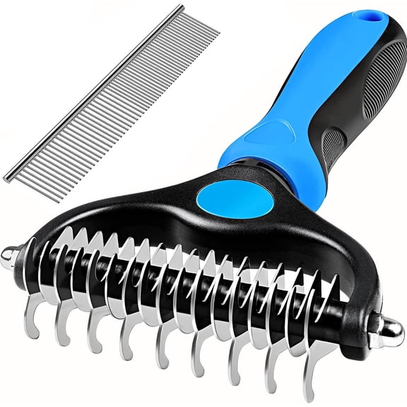Pet Grooming Brush,Undercoat Rake for Dogs & Cats,DoubleSided Dog Deshedding Tool Removes Knot,Tangled Hair Dematting Comb for Dogs,with Pet Steel Comb