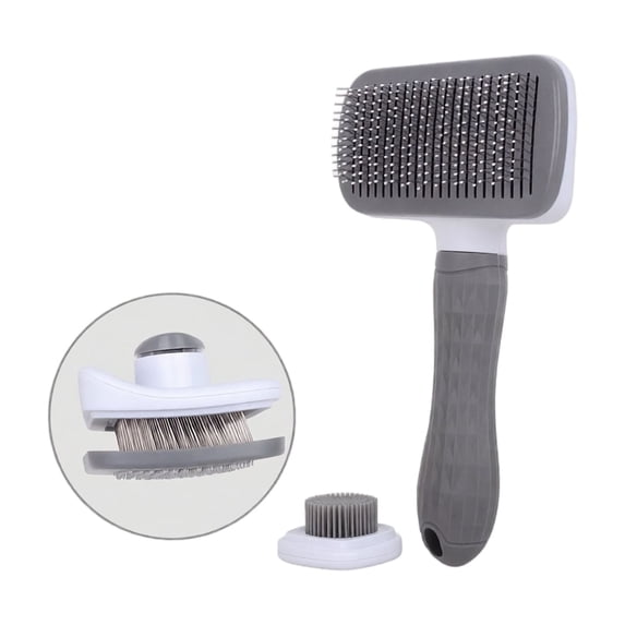 Pet Grooming Brush with One-Click Hair Removal, Bent Needle Massaging Comb for Dogs & Cats