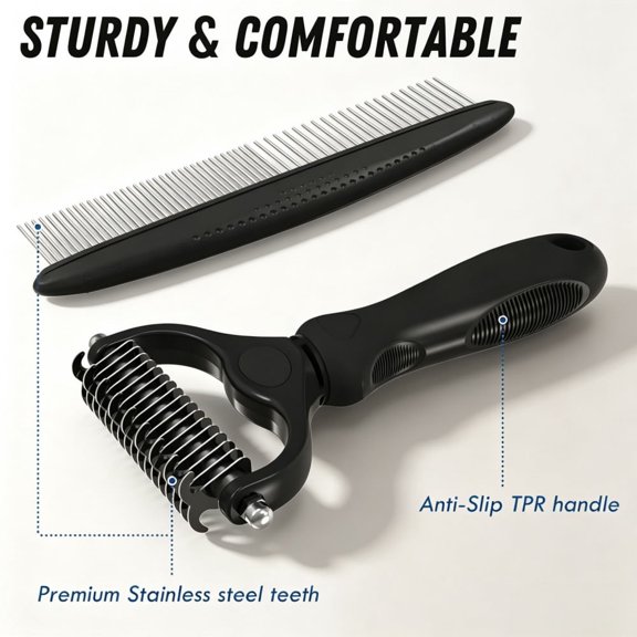 Pet Grooming Combo,2 Sided Deshedding Undercoat Rake + Metal Detangling Comb,Dematter Tool for Matted Long Fur,For Cats Dogs Double Coat Pets,Reduce Loose Hair Shedding