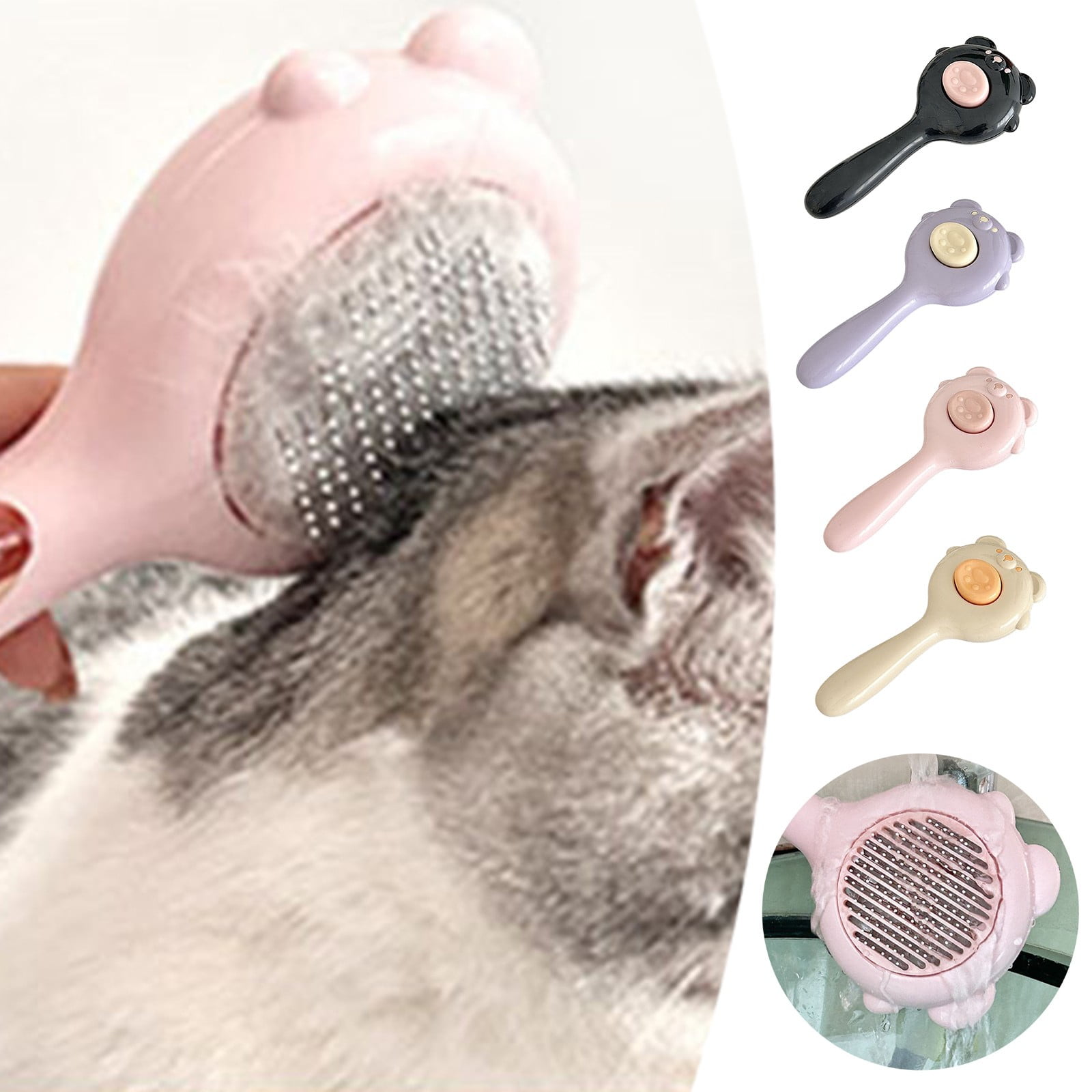 View of Pet Grooming Combo Cat Dog Hair Remover Brush Self Cleaning Massage ...