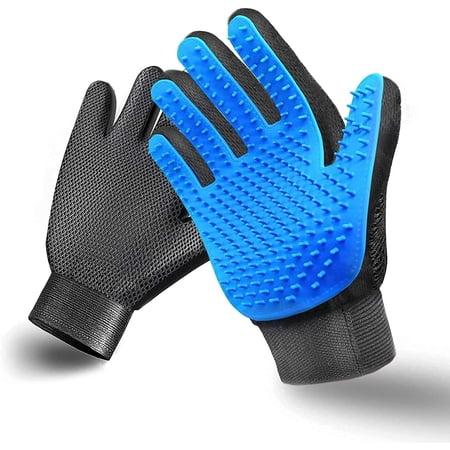 Pet Grooming Glove Hair Remover Brush Gentle Deshedding Efficient Pet Mitt Pet Massage Gloves Left & Right Hand Draw Dog Cat Horse Long Short Fur (1Pair Left & Right Hand (Blue))