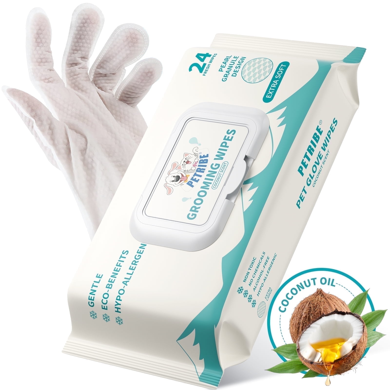 Walmart Deal of PETRIBE Dog Grooming Wipes Cleaning Deodorizing, Pet Glove Bath Wipes, Remove Dirt, Pet Grooming Cleaning Wipes for Dogs & Cats, Daily Care & Traveling, 24PCS