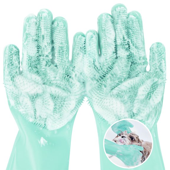 Pet Grooming Gloves - Gentle Dog Bathing Shampoo Brush - Massage Mitt with Enhanced Five Finger Design - Efficient Deshedding Glove for Dogs, Cats, Rabbits and Horses - 1 Pack