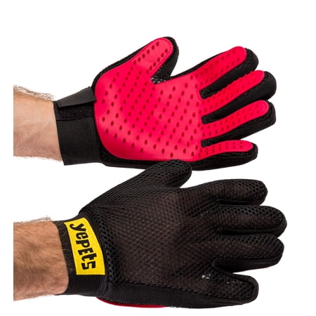 Pet Grooming Gloves (Red) - Perfect Design for Grooming, Deshedding, Bathing & Massaging Your Dogs & Cats with Long/Short/Curly Fur – 1 Pair (Right & Left)