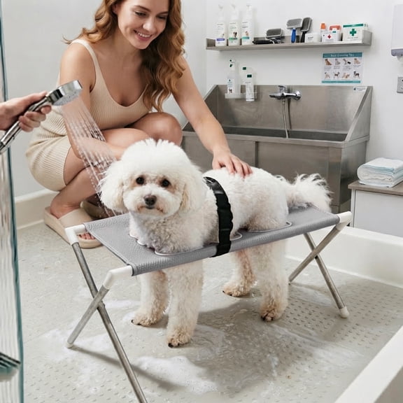 Pet Grooming Hammock Bathing Restraint Sling with Adjustable Metal Frame for Cats Small Dogs