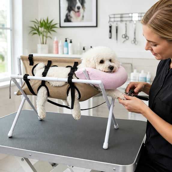 Pet Grooming Hammock for Small Dogs Cats,24 Inch Stainless Pet Bathing Rack with Scratch Restraint and Dog Grooming Holder,Pet Sling for Cats and Small Dogs,Foldable Portable,Nail Trimming