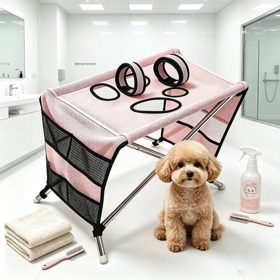 Pet Grooming Hammock for Small Dogs & Cats, Stainless Steel Bracket, 30-Pound Weight Capacity, Foldable Dog & Cat Grooming Table for Nail Trimming, Bathing & Care Blue
