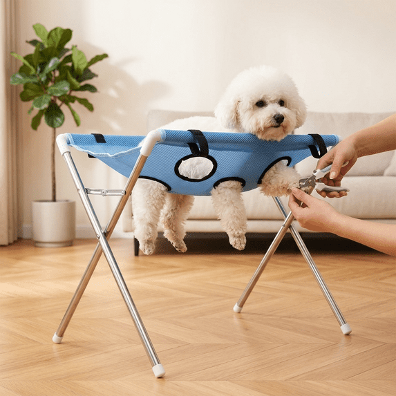 Pet Grooming Hammock for Small Dogs - Detachable Bathing Rack for Nail Trimming and Hair Cutting - Scratch Resistant Pet Care Bed with Removable Washable Cover for Home Grooming