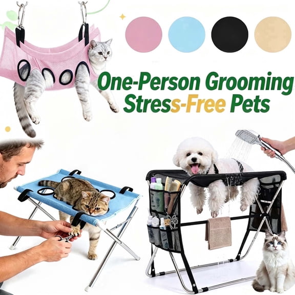 Pet Grooming Hammock with Stand, Foldable Design, Joint Protection for Dogs, Restraint Tool for Small & Medium Pets, Ideal for Home and Salon Daily Grooming _ #01 _ Black _ A
