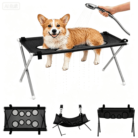 Pet Grooming Hammock Stand, Foldable Pet Bath Holder Sling Shower Chair,Hammock Stand with Stable Stainless Steel Frame